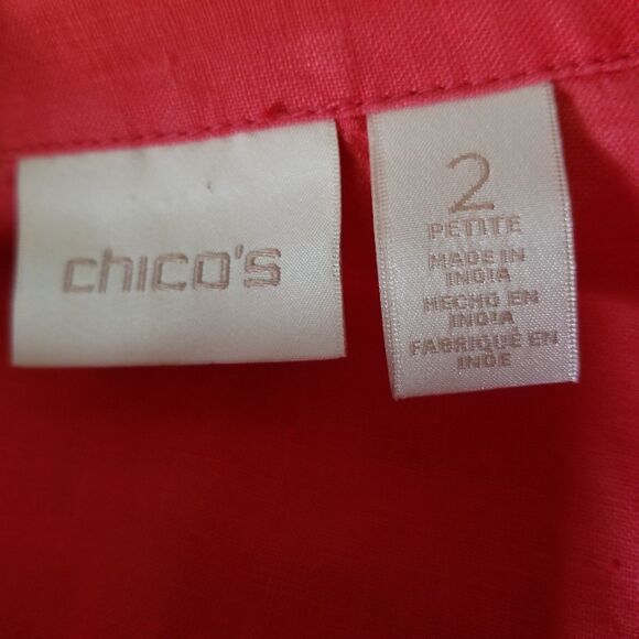 Chico's Jacket Size 2 US Medium Petite Button Up Lace Sleeve Linen - Picture 6 of 9